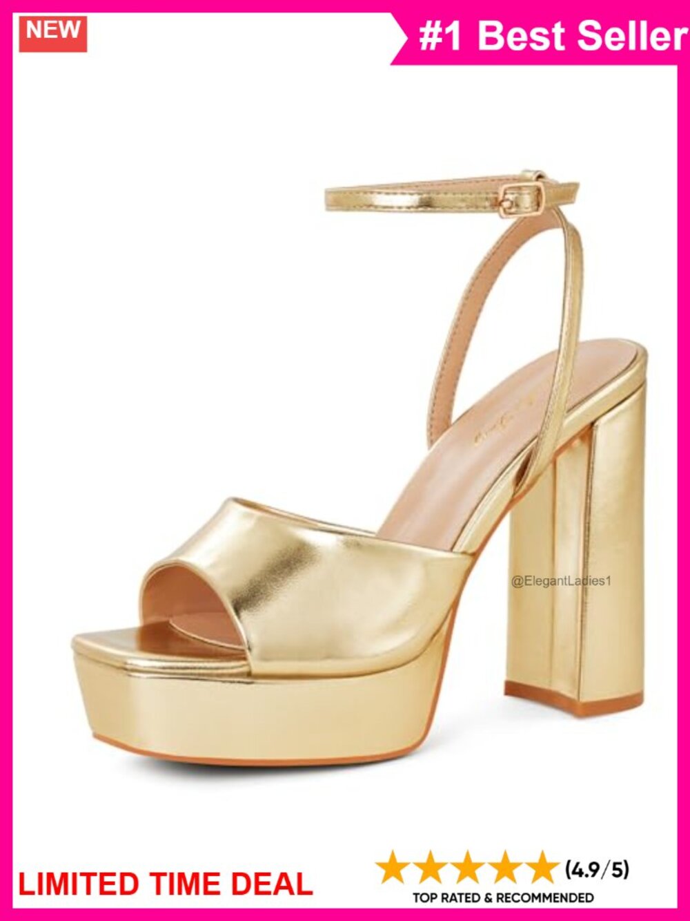 Elisabet Tang Women's Platform Chunky Heeled Sandals Ankle Strap Dress Shoes